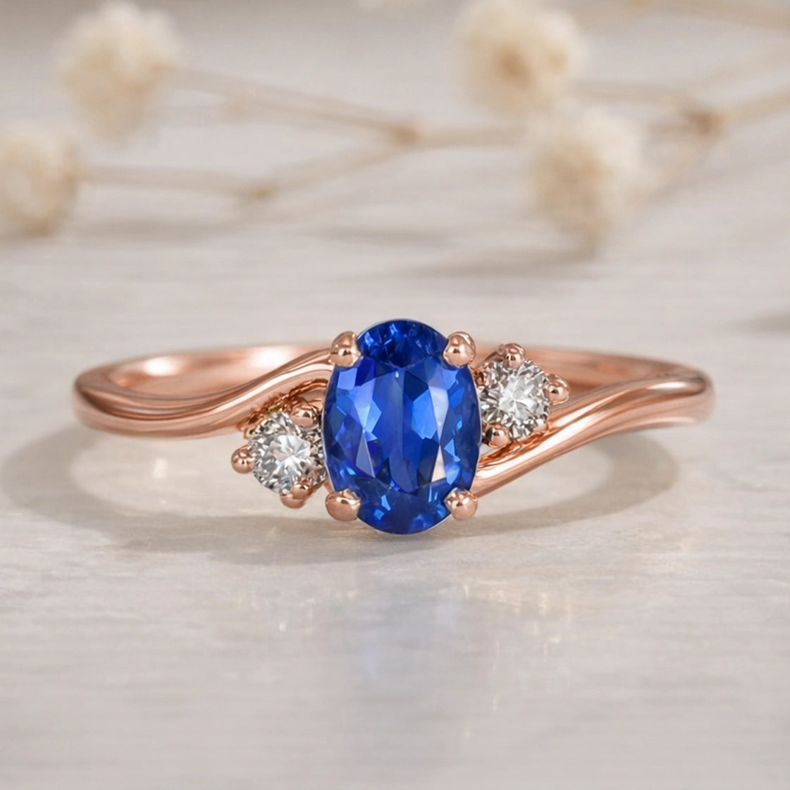 Luna's Curve | Blue Sapphire Vintage Engagement Ring.