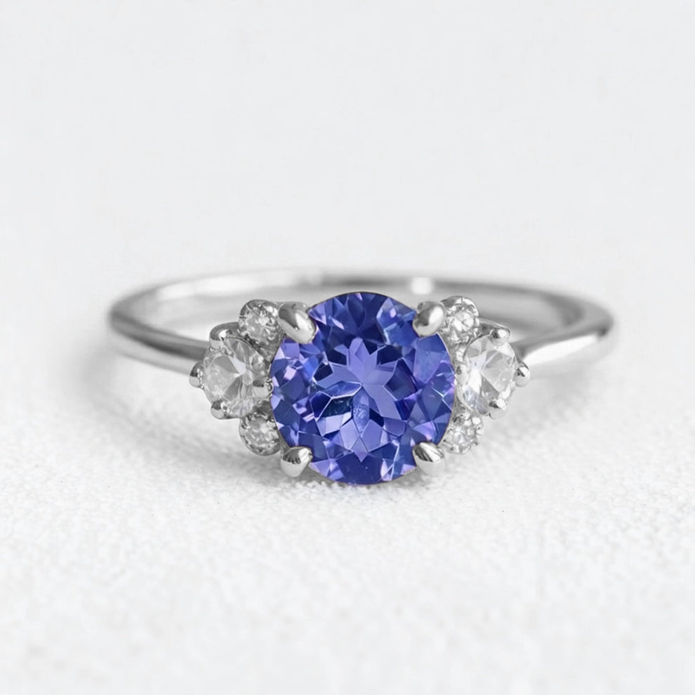 Velvet Twilight | Round Blue-Violet Tanzanite Engagement Ring.