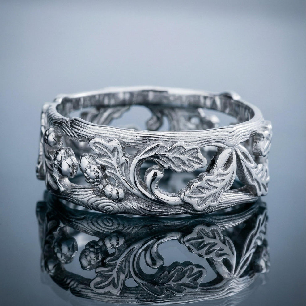 The Airy Grove | An Openwork Wide Band of Oak & Acorn.