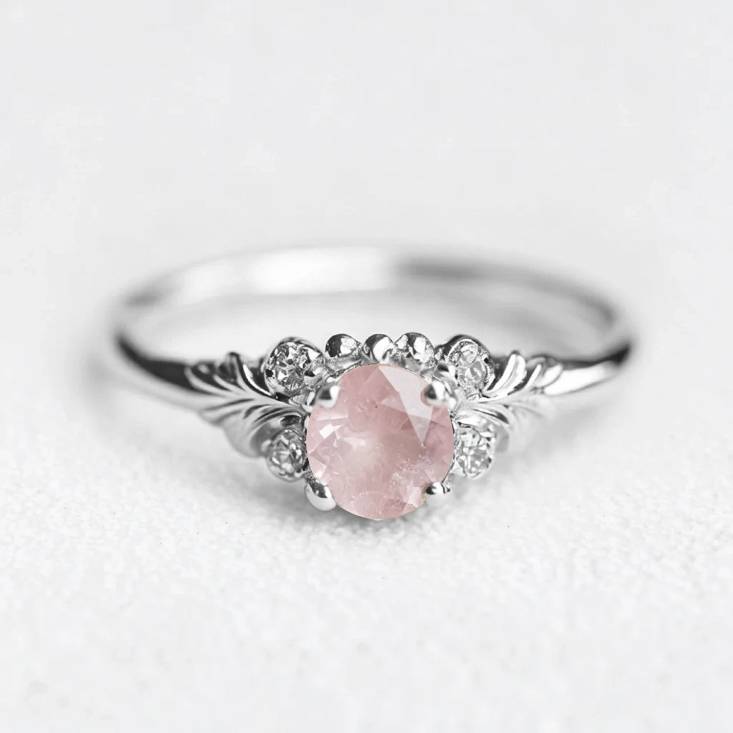 Luna’s Blush | Round Cut Rose Quartz Engagement Ring
