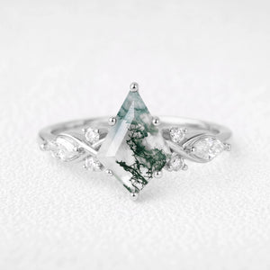 Isadora’s Grove | Kite Cut Moss Agate Leafy Engagement Ring