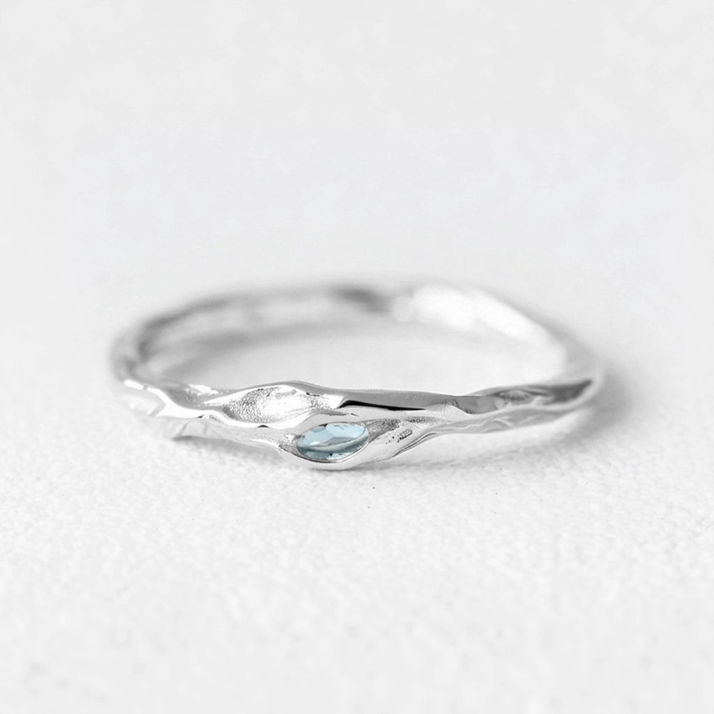Iris’s Twig | Organic Aquamarine Dainty Ring with Branch Band.