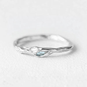 Iris’s Twig | Organic Aquamarine Dainty Ring with Branch Band.
