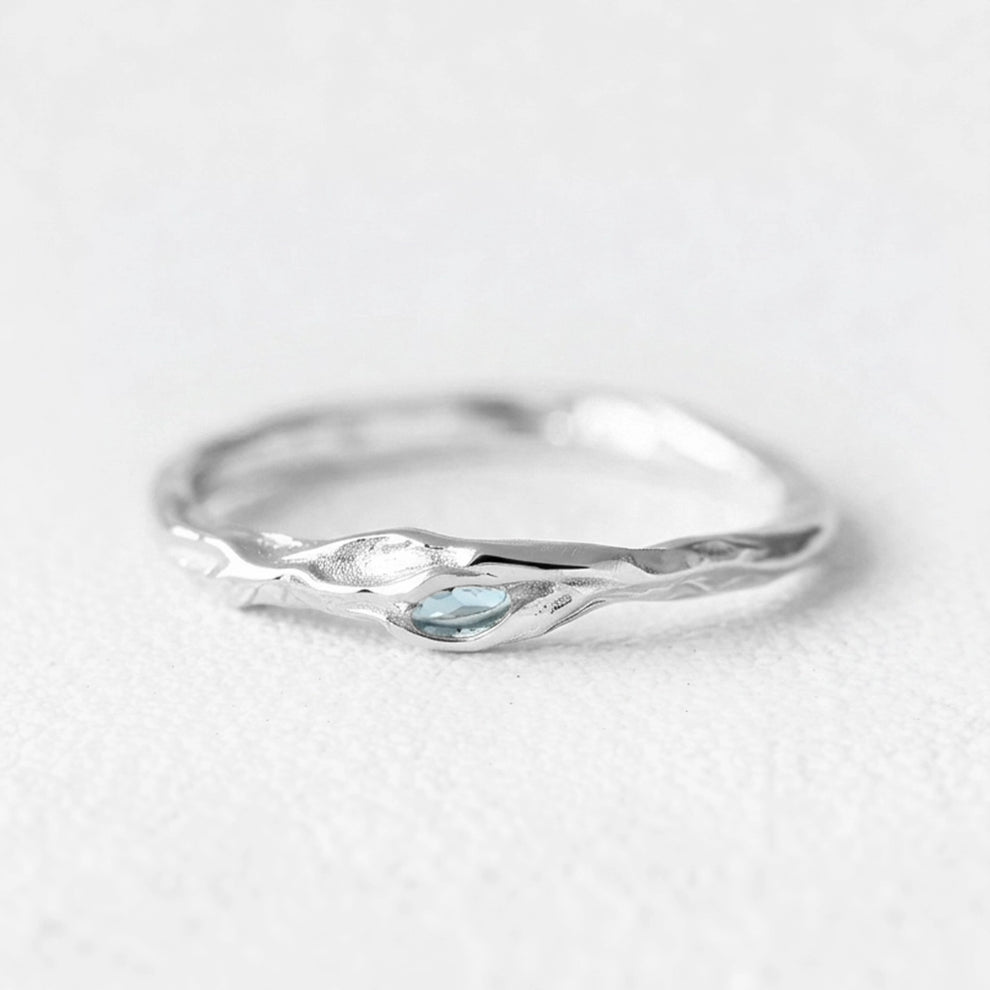Iris’s Twig | Organic Aquamarine Dainty Ring with Branch Band.