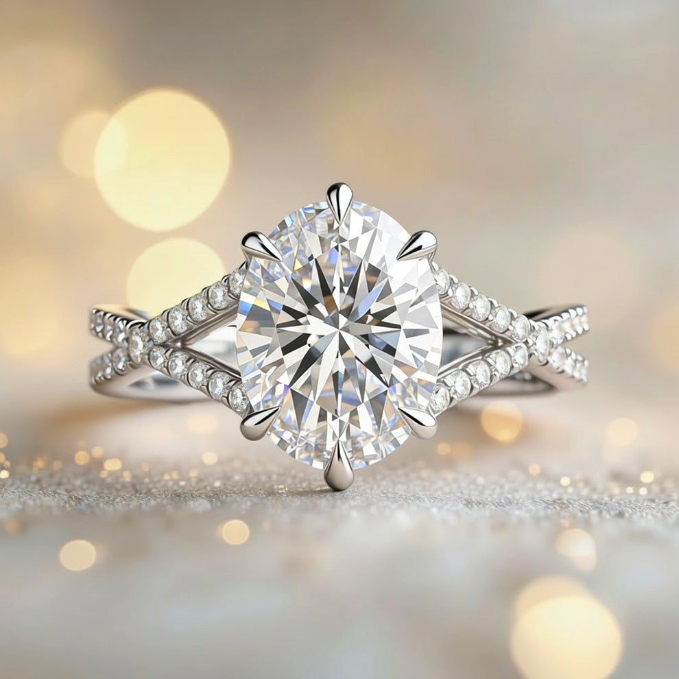 Arabella's Arc | Oval Moissanite Split-Shank Ring.