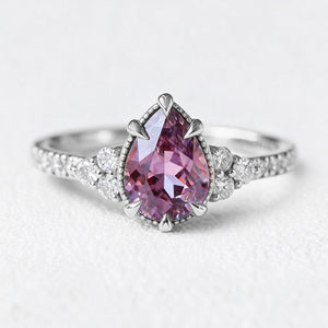 Aurora's Twilight | 2CT Pear Violet Sapphire Engagement Ring with Diamond Band