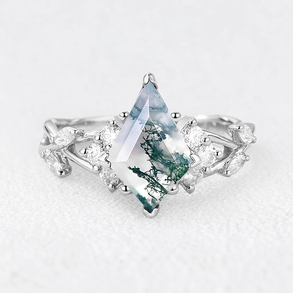 Rosalind’s Wreath | Kite Moss Agate Moissanite Accents Engagement Ring