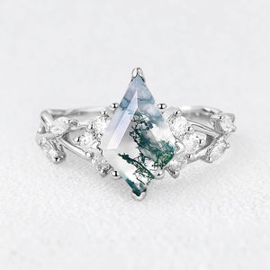 Rosalind’s Wreath | Kite Moss Agate Moissanite Accents Engagement Ring