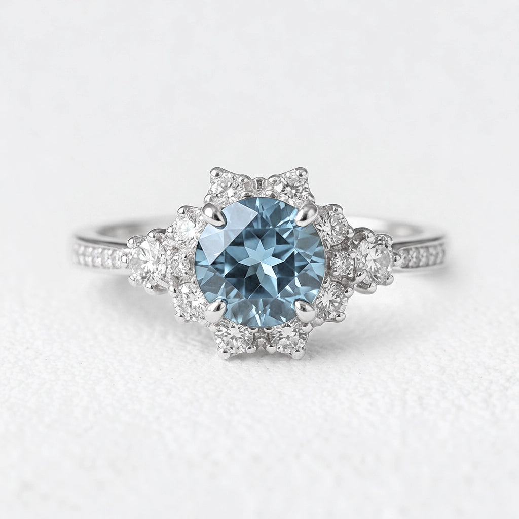 Marina’s Tide | 2CT Round Aquamarine Engagement Ring