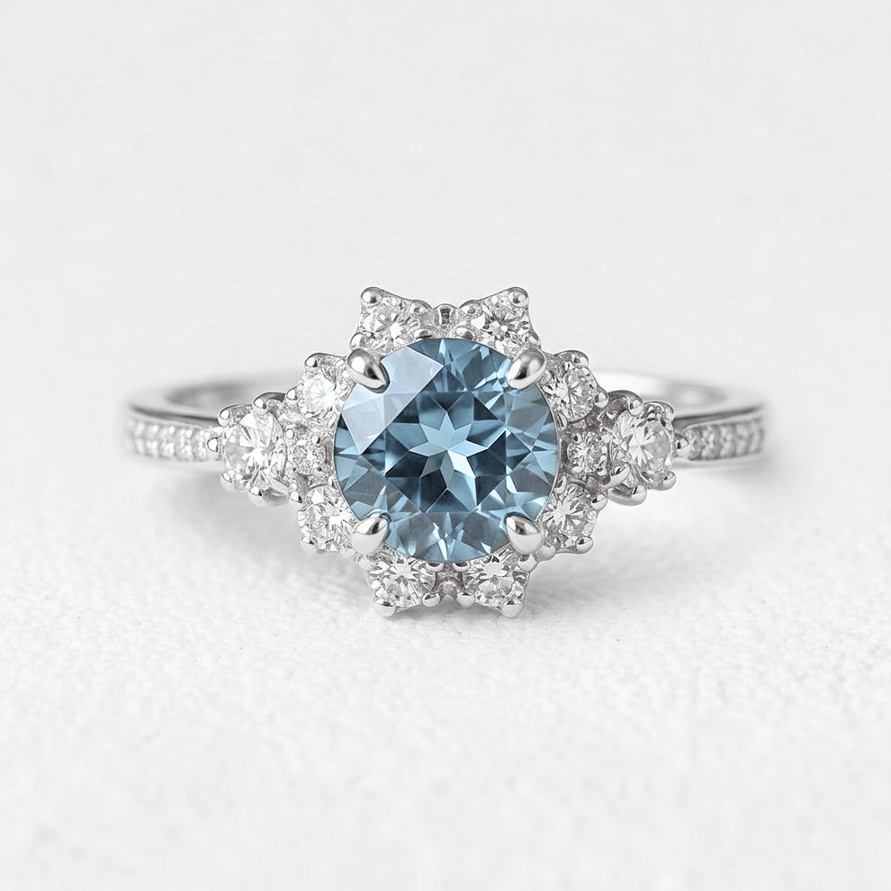 Marina’s Tide | 2CT Round Aquamarine Engagement Ring