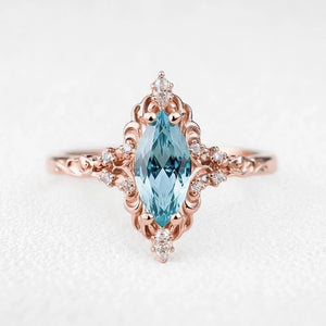 Aurora’s Filigree | Marquise Aquamarine Engagement Ring