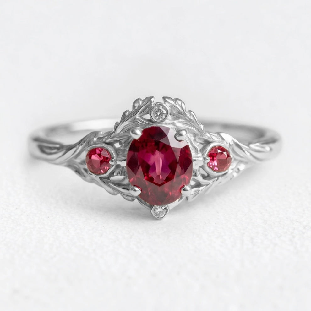 Rosalind’s Vine | Oval Ruby Vintage Engagement Ring.