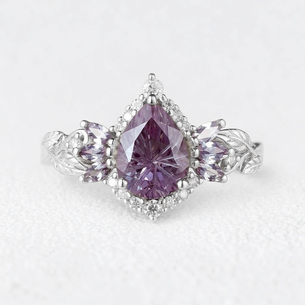 Lyra's Mirage | Vintage Sparkle Cut Alexandrite Halo Engagement Ring