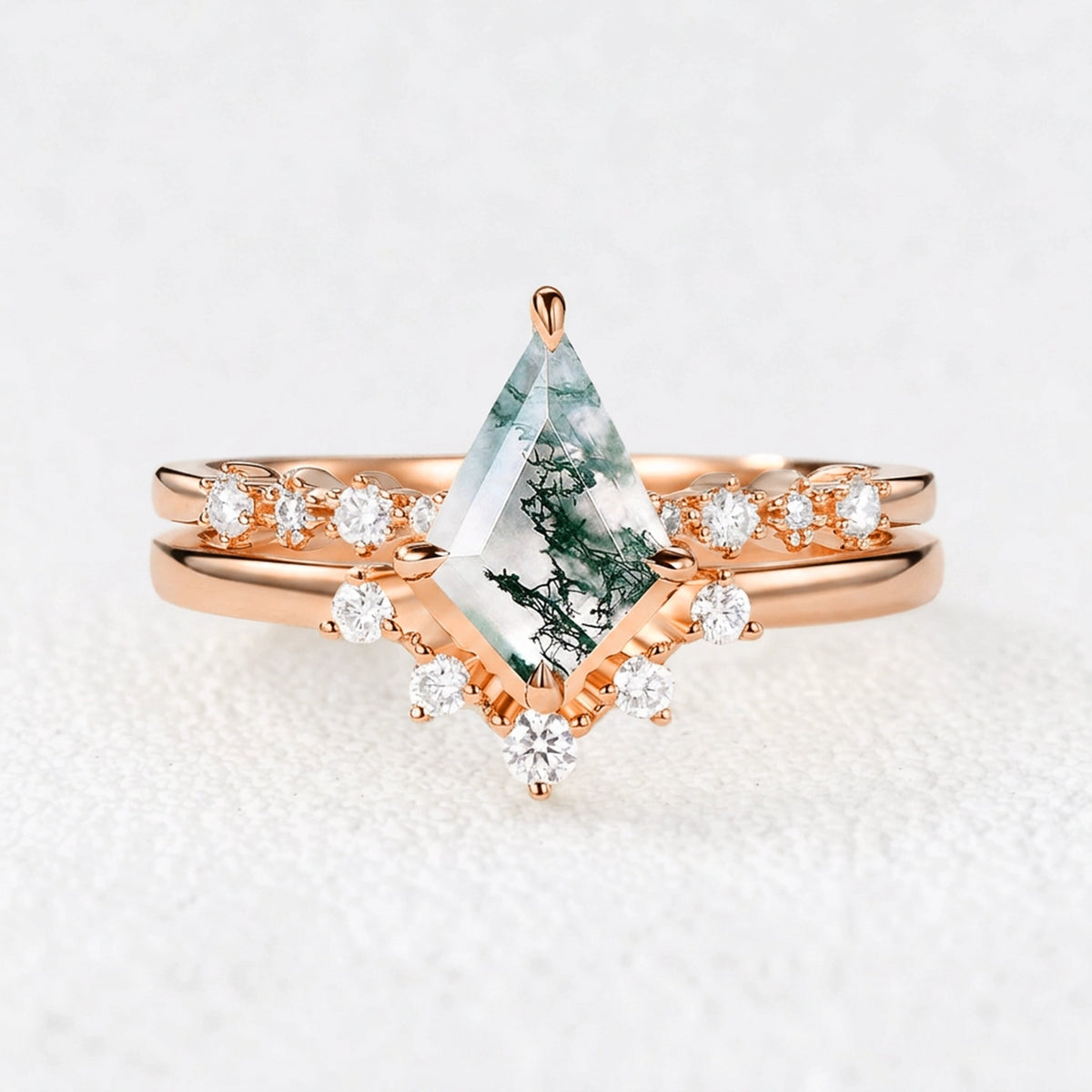 Eleonora’s Grace | Kite Cut  Moss Agate Vintage Bridal Duo