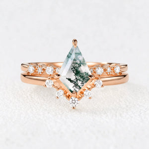 Eleonora’s Grace | Kite Cut  Moss Agate Vintage Bridal Duo