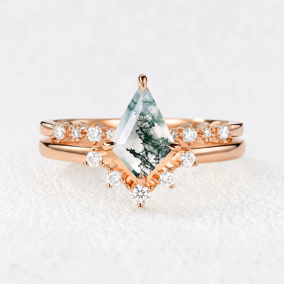Eleonora’s Grace | Kite Cut  Moss Agate Vintage Bridal Duo