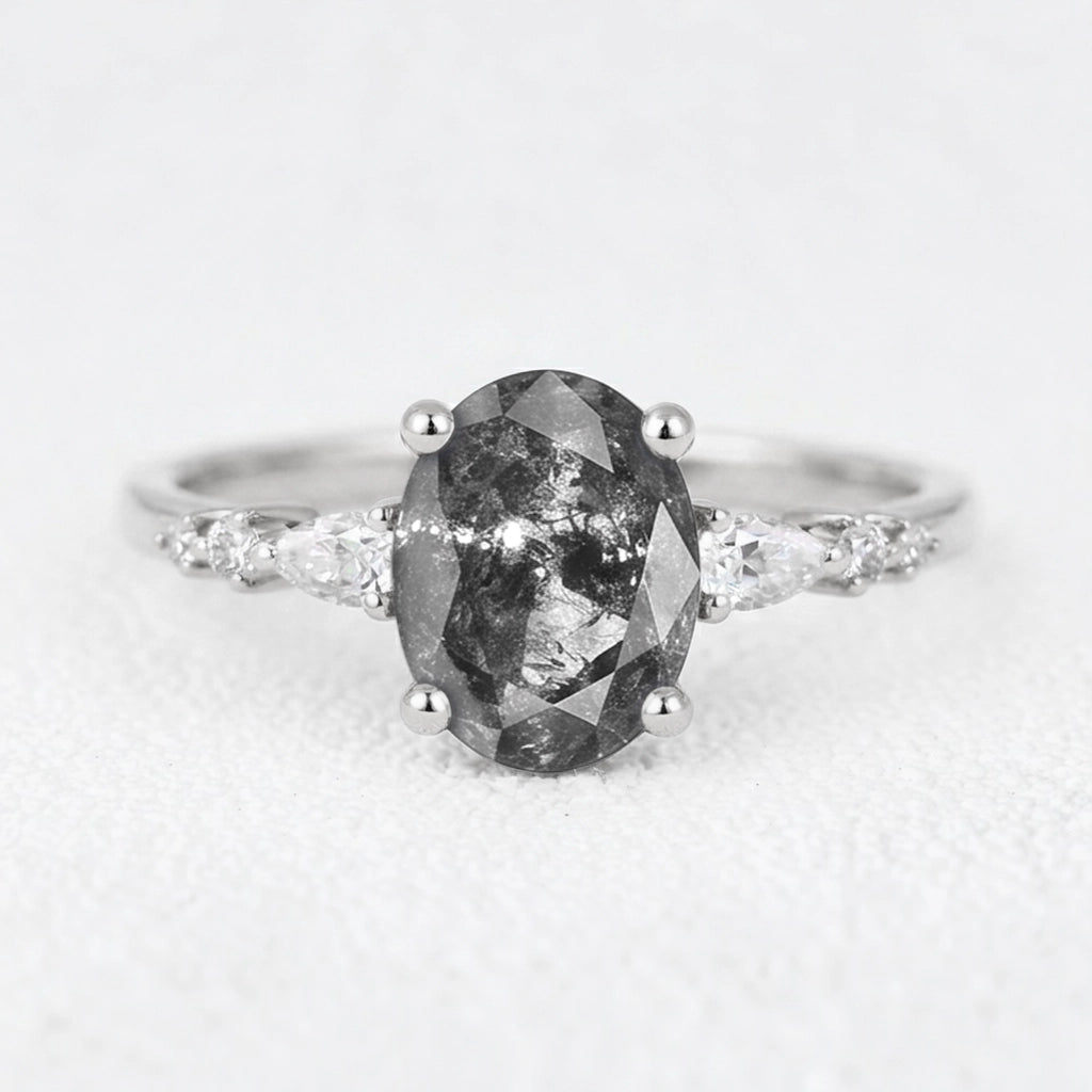 Isadora’s Guard | 1CT Vintage Oval Salt & Pepper Diamond Accented Engagement Ring