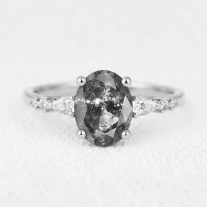 Isadora’s Guard | 1CT Vintage Oval Salt & Pepper Diamond Accented Engagement Ring