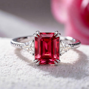 Liora Emerald Cut Burgundy Gemstone Ring.