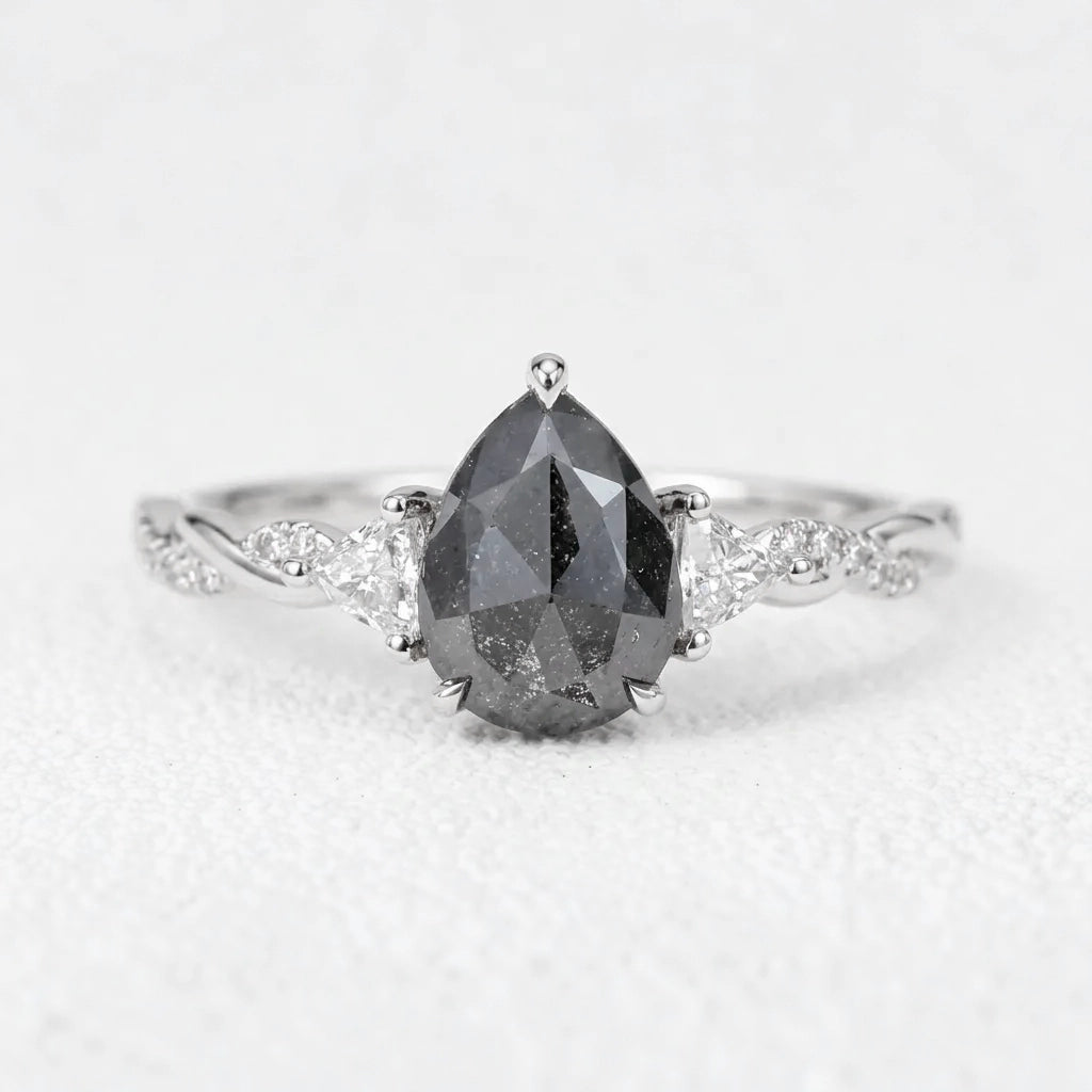 Isadora’s Trilogy | 1.2CT Pear Cut Salt & Pepper Diamond Engagement Ring