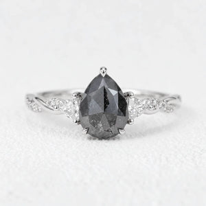 Isadora’s Trilogy | 1.2CT Pear Cut Salt & Pepper Diamond Engagement Ring