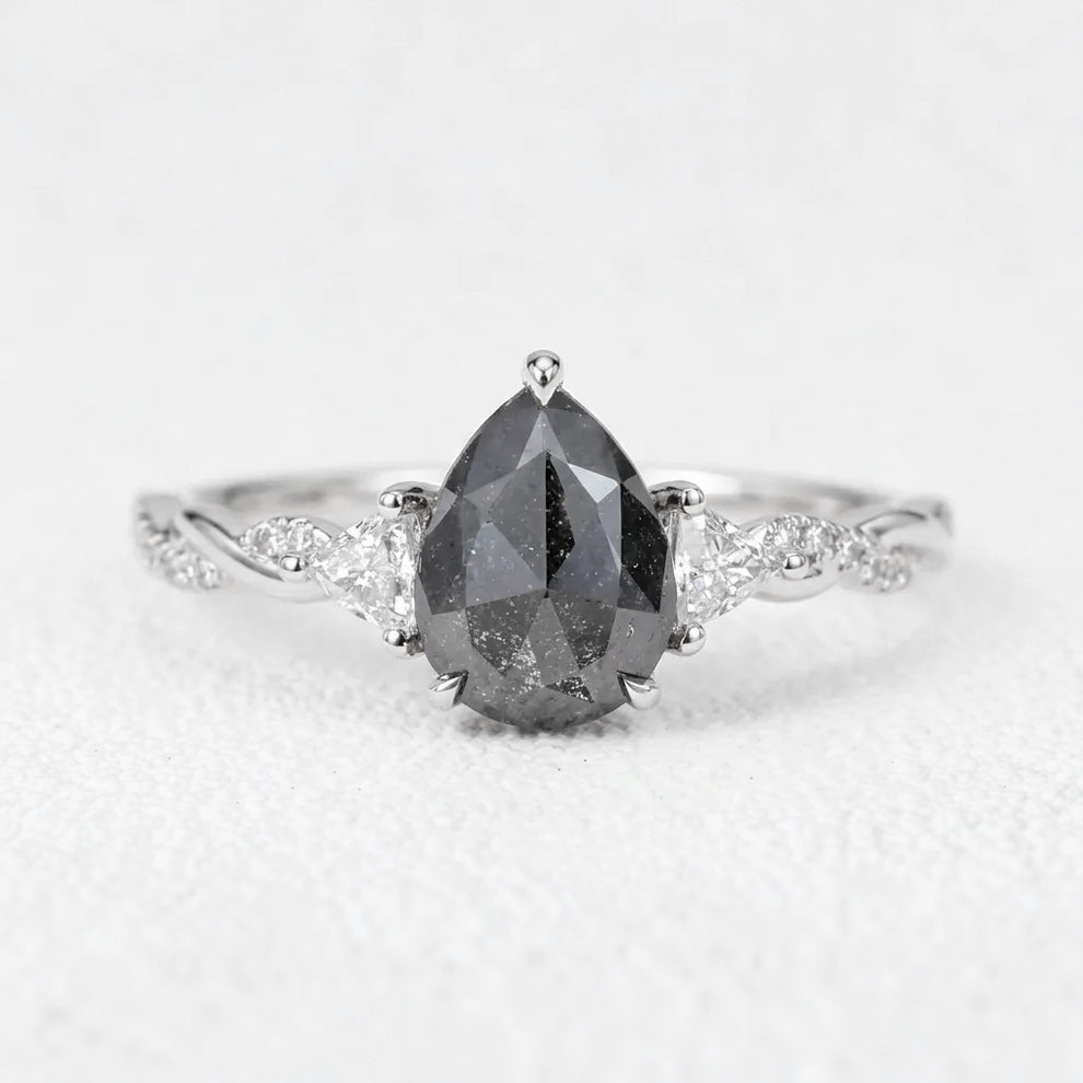 Isadora’s Trilogy | 1.2CT Pear Cut Salt & Pepper Diamond Engagement Ring