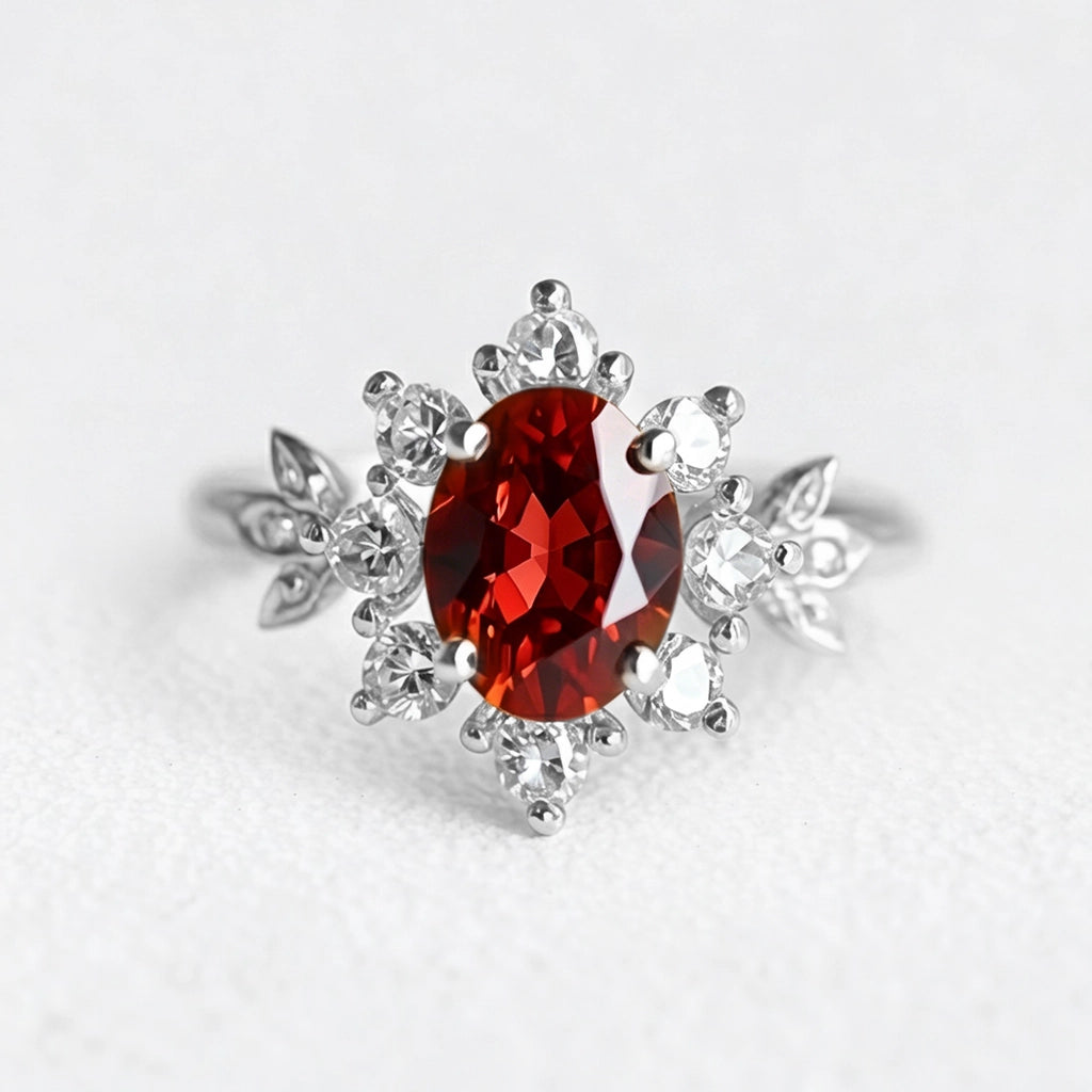 Golden Tudor Bloom | Antique Oval Garnet Engagement Ring.