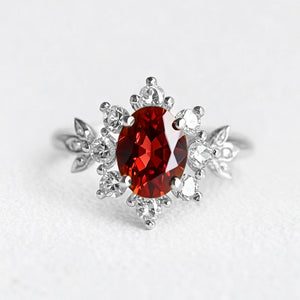 Golden Tudor Bloom | Antique Oval Garnet Engagement Ring.