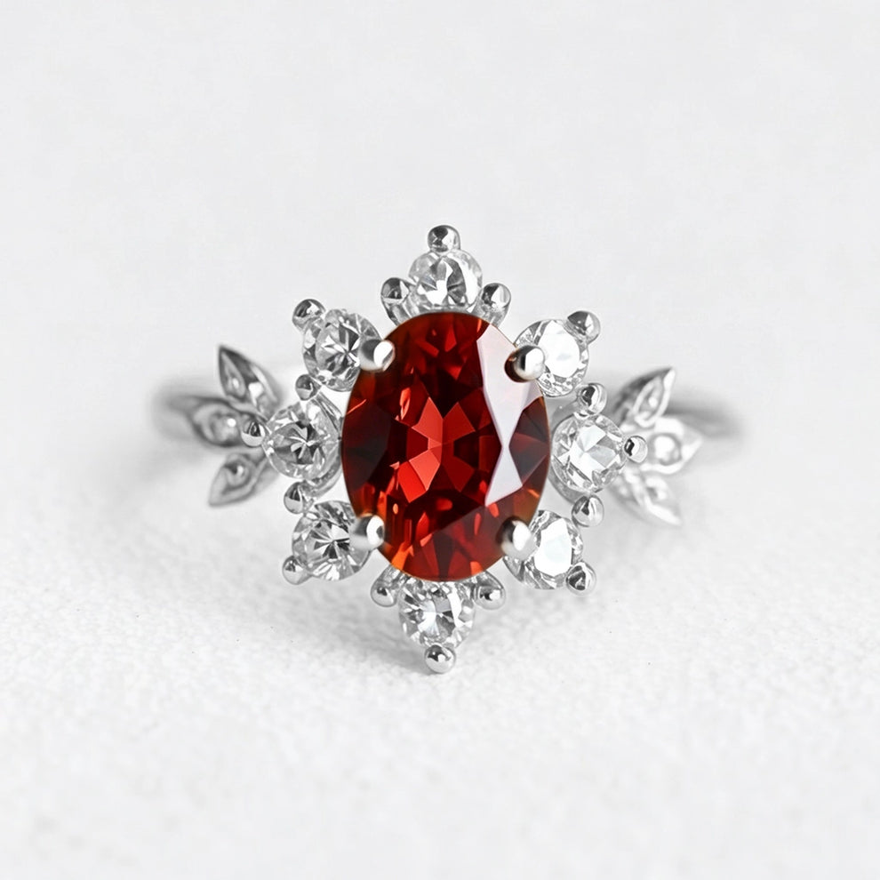 Golden Tudor Bloom | Antique Oval Garnet Engagement Ring.