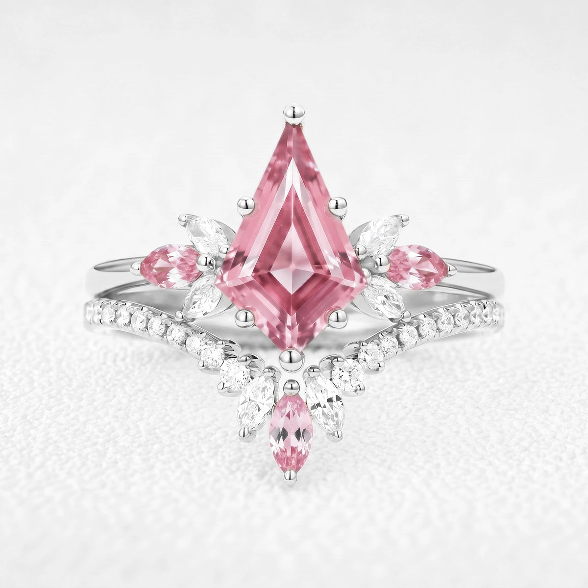 Eos’s Bloom | Vintage Kite-Cut Pink Sapphire Bridal Set 2pcs