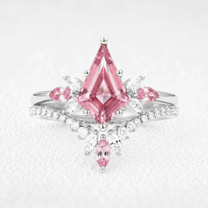 Eos’s Bloom | Vintage Kite-Cut Pink Sapphire Bridal Set 2pcs