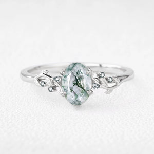 Celandine’s Twine | Oval Cut Moss Agate Foliage Engagement Ring