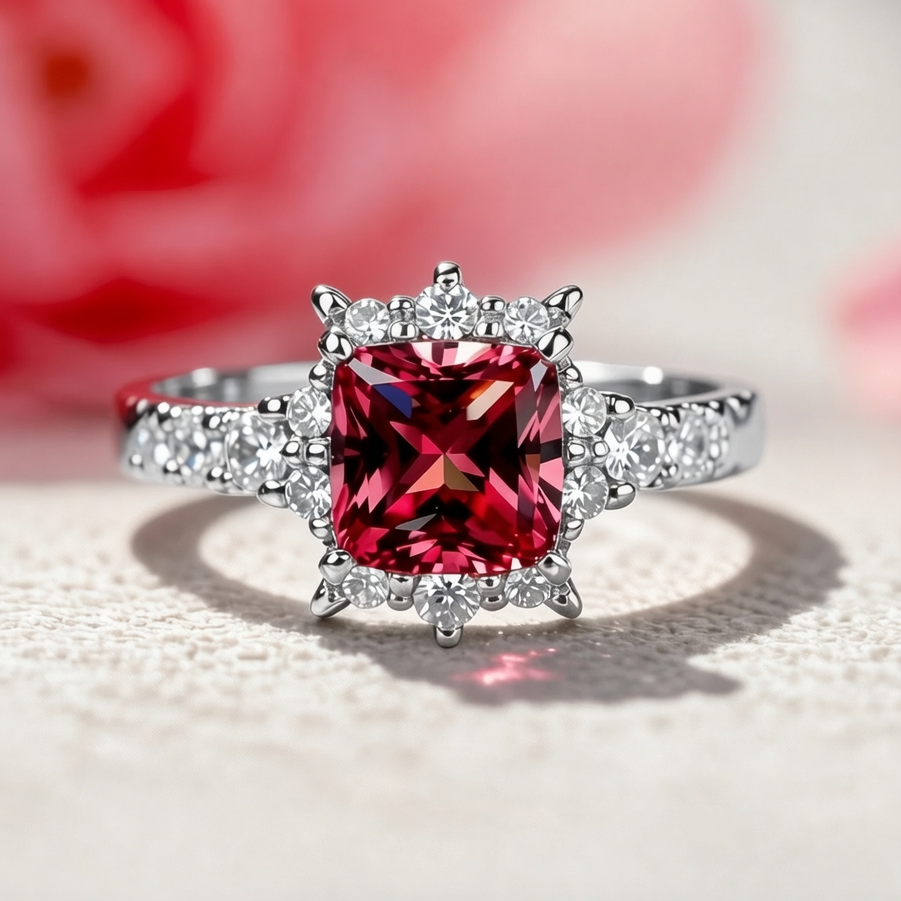 Aurora‘s Cardinal | Princess Cut Ruby Solitaire Ring.