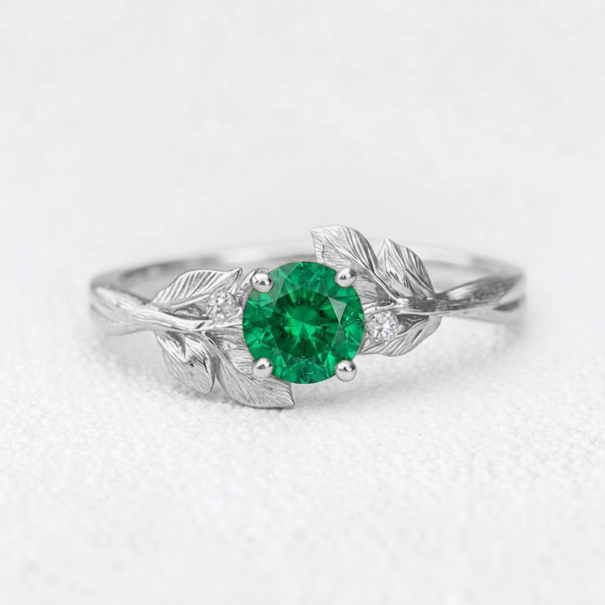 Diana’s Verdant | Round Cut Emerald Foliage Engagement Ring