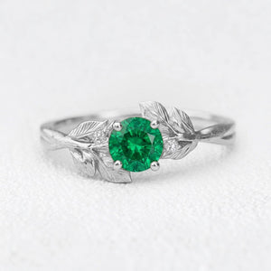 Diana’s Verdant | Round Cut Emerald Foliage Engagement Ring