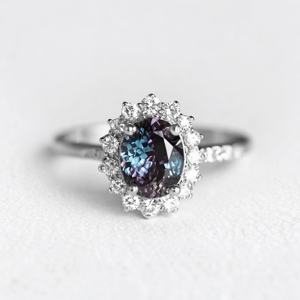 Celine's Deep | Oval Mystical Blue Alexandrite Engagement Ring.