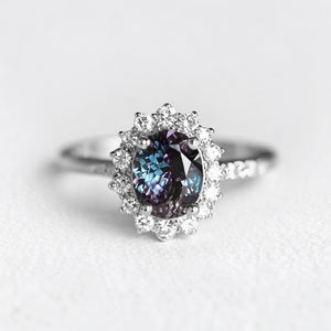 Celine's Deep | Oval Mystical Blue Alexandrite Engagement Ring.