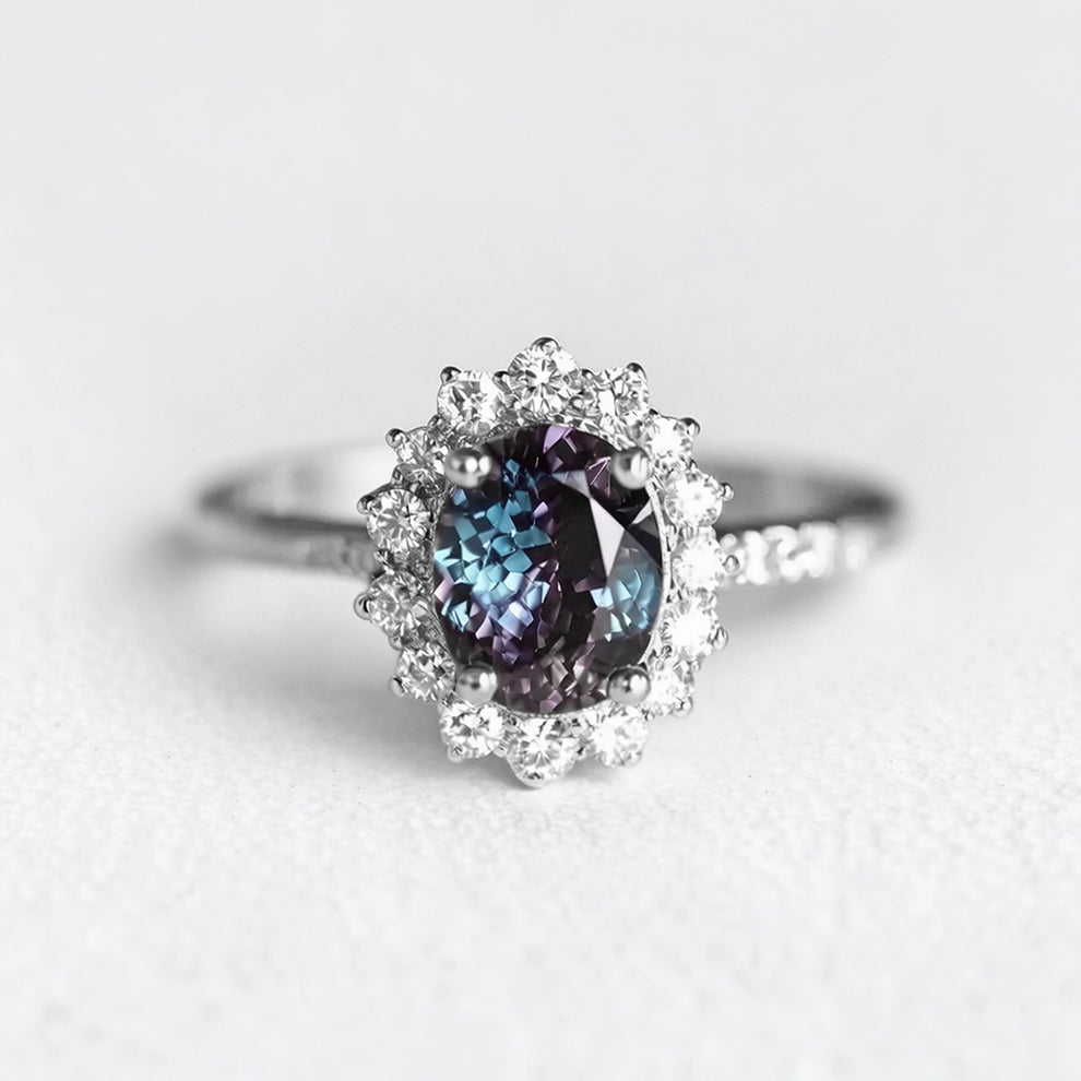 Celine's Deep | Oval Mystical Blue Alexandrite Engagement Ring.