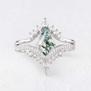 Cassandra’s Wildwood | Kite Cut Moss Agate Chevron Bridal Duo