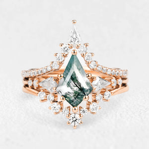 Tyler Twin Flames Kite Cut Moss Agate Engagement Ring Set 3pcs