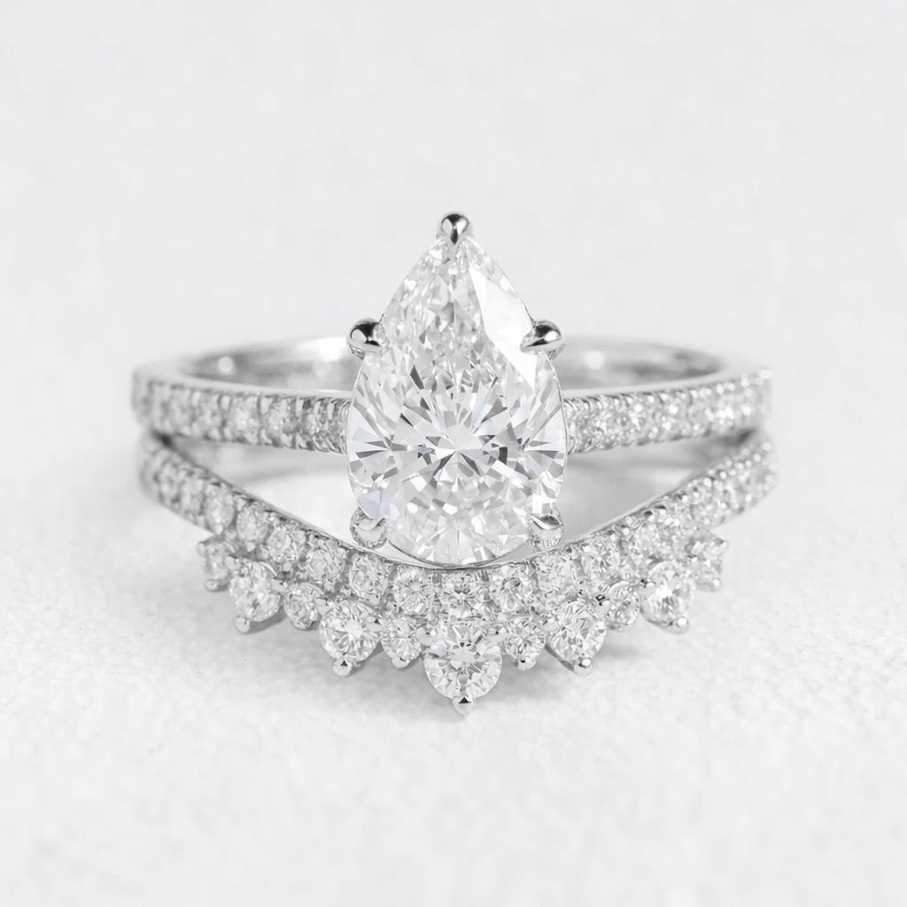 Grace’s Diadem | Vintage Pear Cut Lab Diamond Bridal Set 2pcs