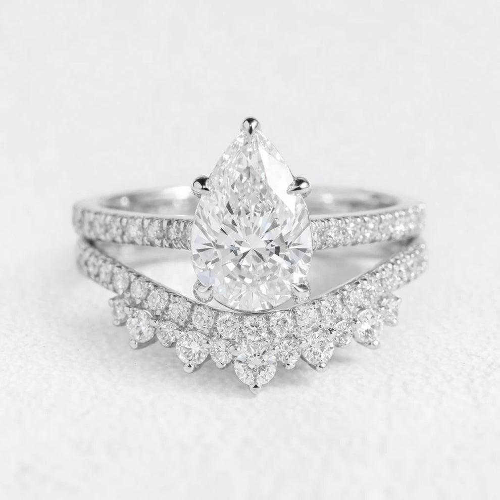 Grace’s Diadem | Vintage Pear Cut Lab Diamond Bridal Set 2pcs