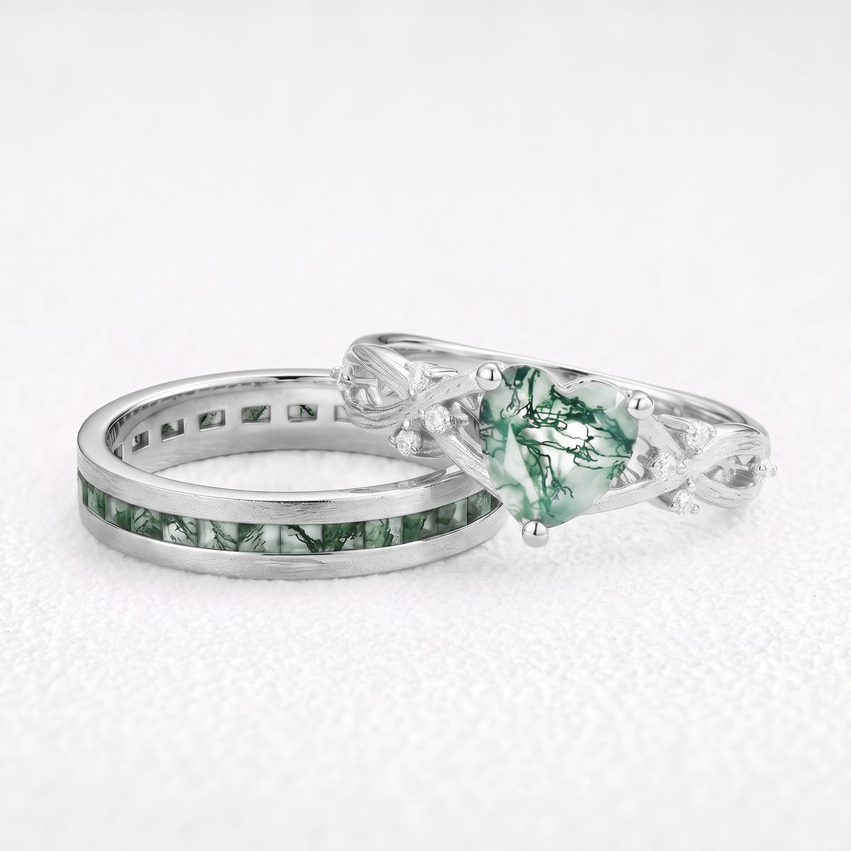 Sylvie’s Heartstring | Heart Cut Moss Agate Infinity Couple Set 2pcs