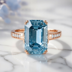 Marina's Tide | 5CT Emerald Cut Blue Gemstone Ring.
