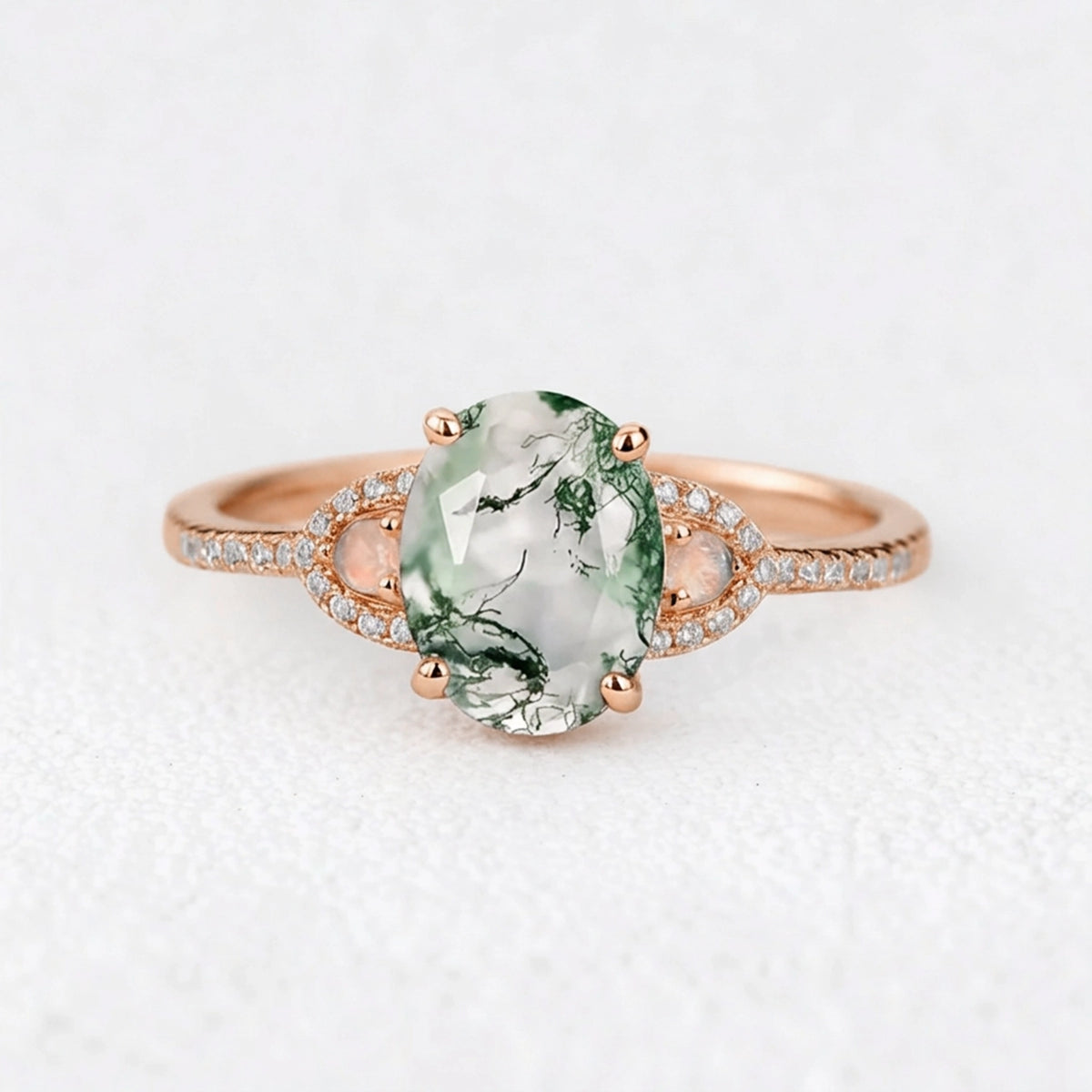 Sylvia’s Verdure | Oval Cut Moss Agate Engagement Ring