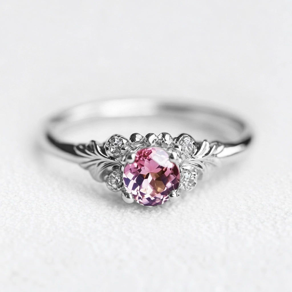 Luna’s Blush | Round Cut Rose Quartz Engagement Ring