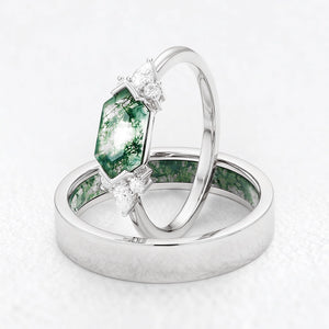 Alexandra’s Veil | Hexagon Moss Agate Couple Duo