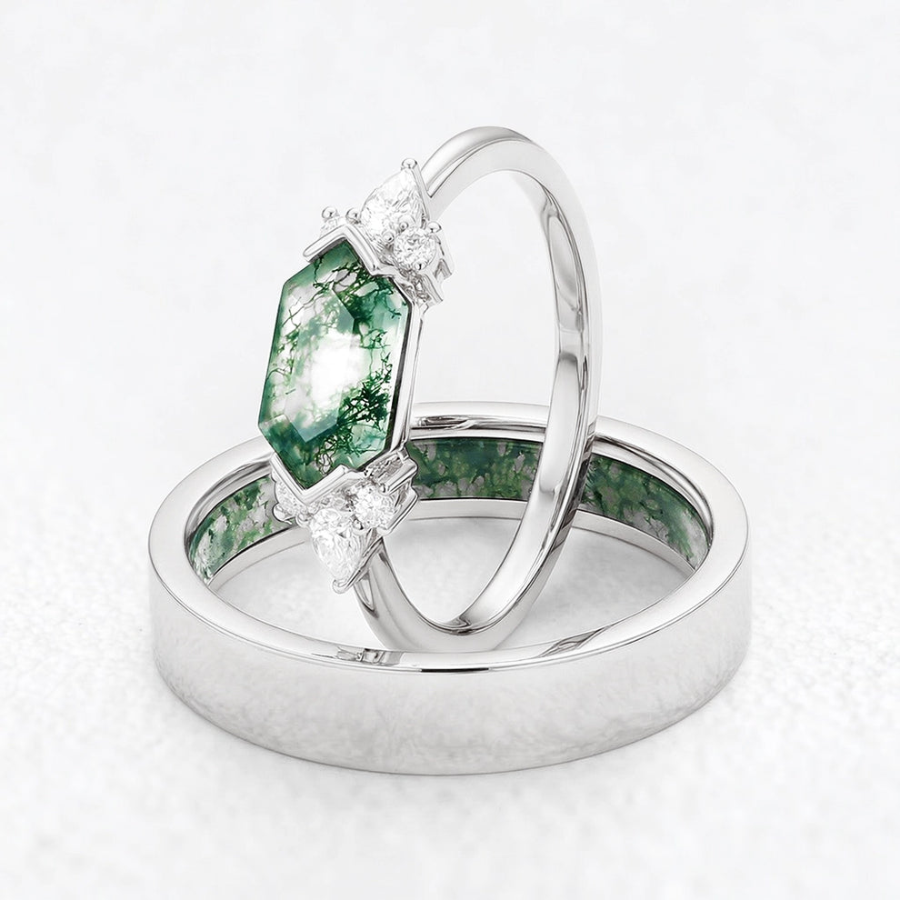 Alexandra’s Veil | Hexagon Moss Agate Couple Duo