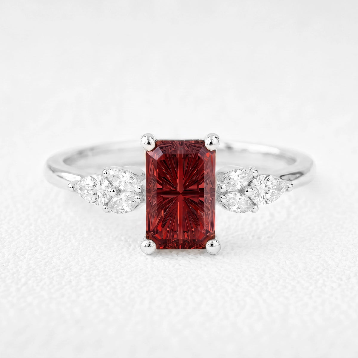 Joséphine’s Pomegranate |  Fantasy-Cut Rectangular Garnet Cluster Engagement Ring