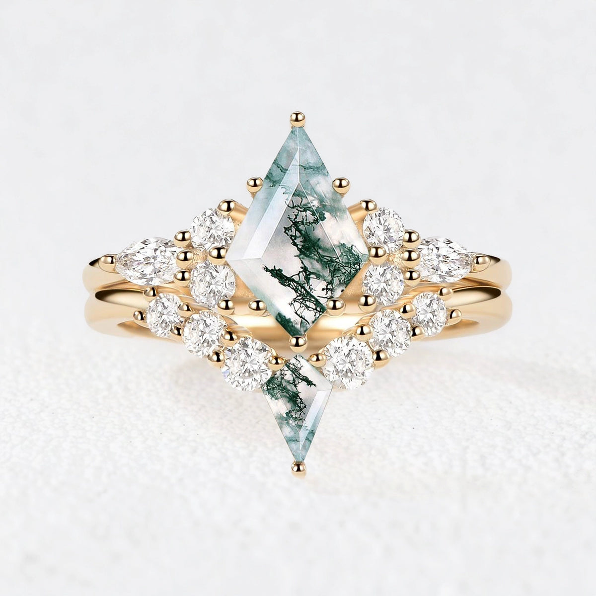 Sylvia’s Wildwood | Kite Moss Agate Cluster Chevron Bridal Duo